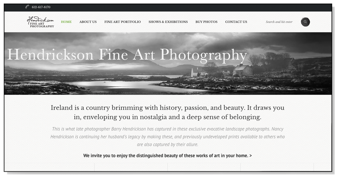 Hendrickson Fine Art photography website design